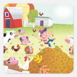 Time to Count - Farmyard Quadratischer Aufkleber
