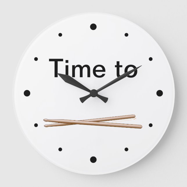 Time to Drum Black and White Drummers Wall Clock Große Wanduhr (Vorderseite)