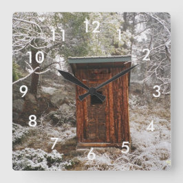 TIME TO GO! OUTHOUSE WALL CLOCK WINTER SCENE QUADRATISCHE WANDUHR