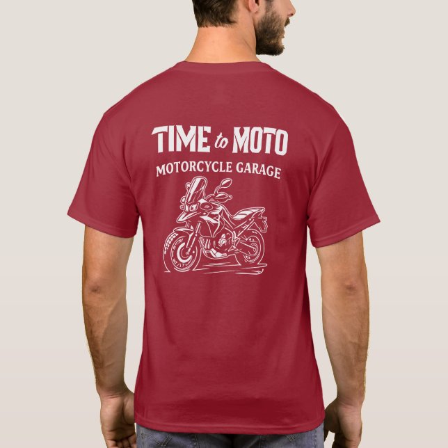 Time to Moto Adventure Motorcycle Garage T-Shirt (Rückseite)