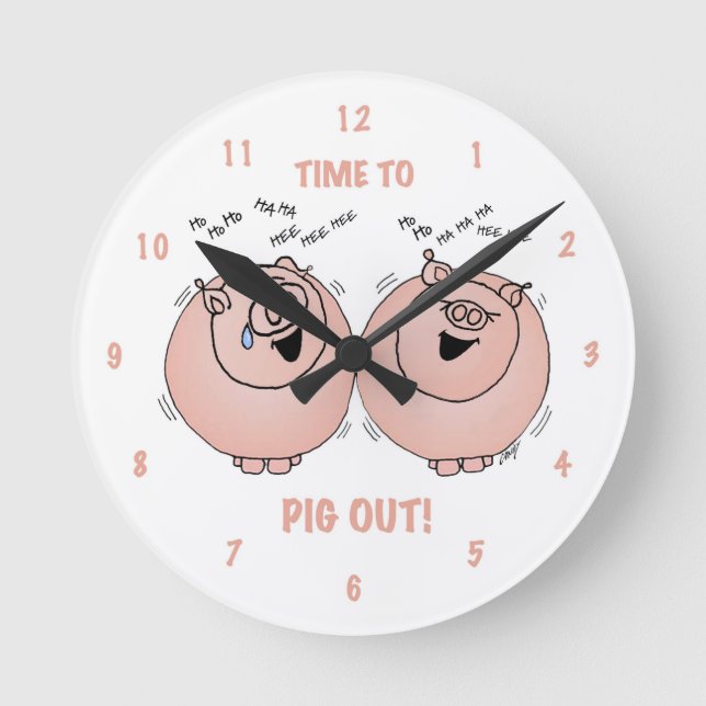 Time to pig out! Cartoon pigs clock. Runde Wanduhr (Vorderseite)