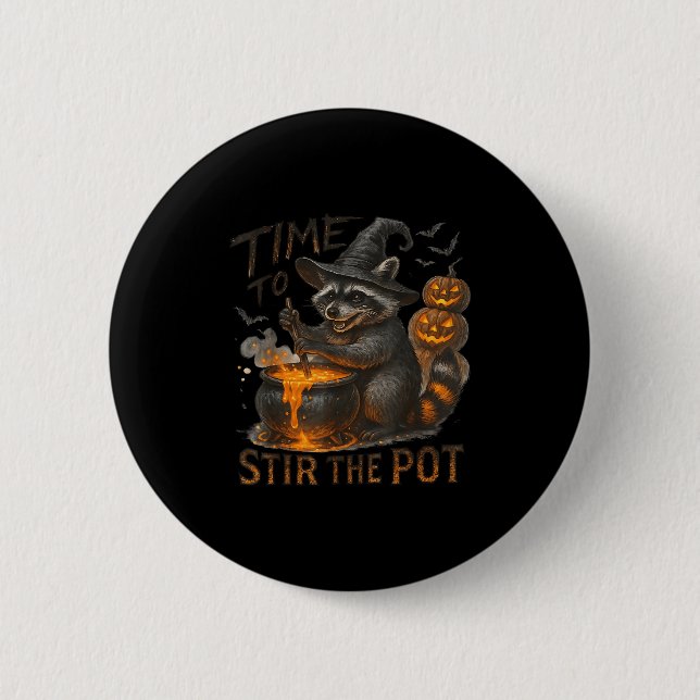 Time To Stir T Funny Raccoon Retro Halloween Anima Button (Vorderseite)