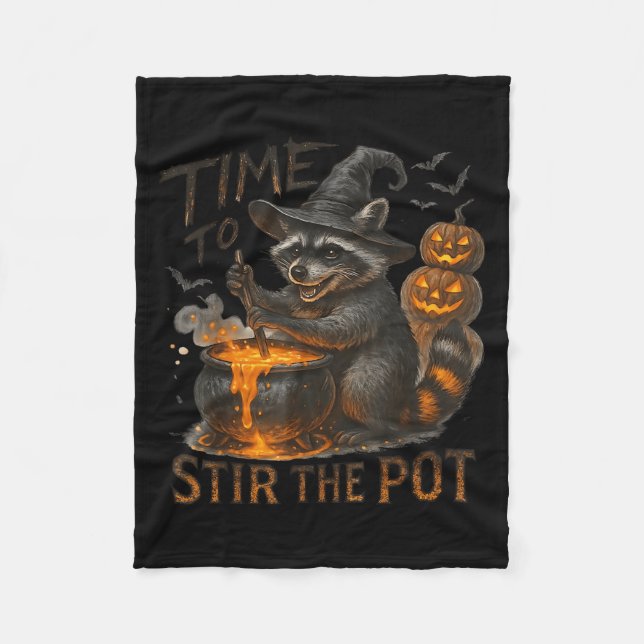 Time To Stir T Funny Raccoon Retro Halloween Anima Fleecedecke (Vorderseite)