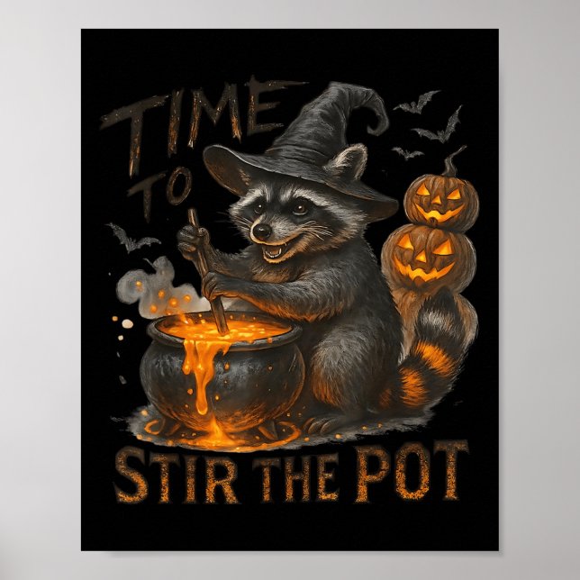Time To Stir T Funny Raccoon Retro Halloween Anima Poster (Vorne)
