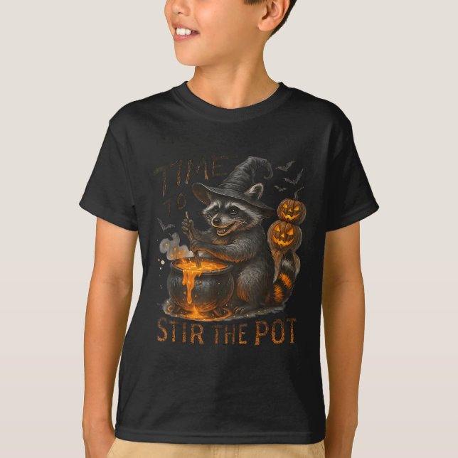 Time To Stir T Funny Raccoon Retro Halloween Anima T-Shirt (Vorderseite)
