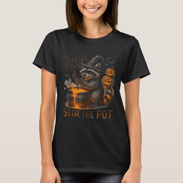 Time To Stir T Funny Raccoon Retro Halloween Anima T-Shirt (Vorderseite)