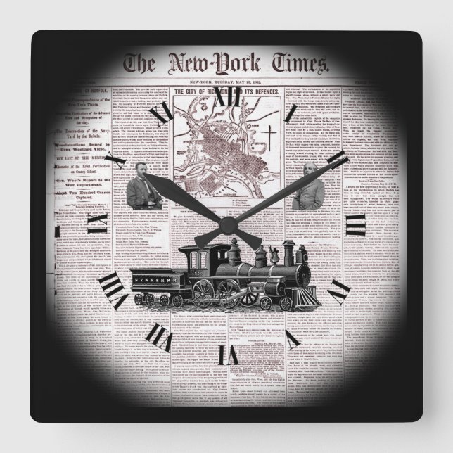 Time Travel ~ NY Times ~ May 13, 1862 ~ Richmond ~ Quadratische Wanduhr (Vorderseite)