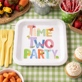 Time Two Party Paper Plates ,Bug Themed 2nd Birthd Pappteller