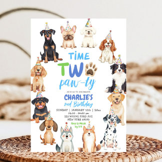 Time Two Pawty Hunde Liebhaber Kinder Zweiter Gebu Einladung