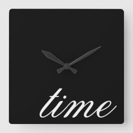 Time Typography Black and White Minimalistic Quadratische Wanduhr