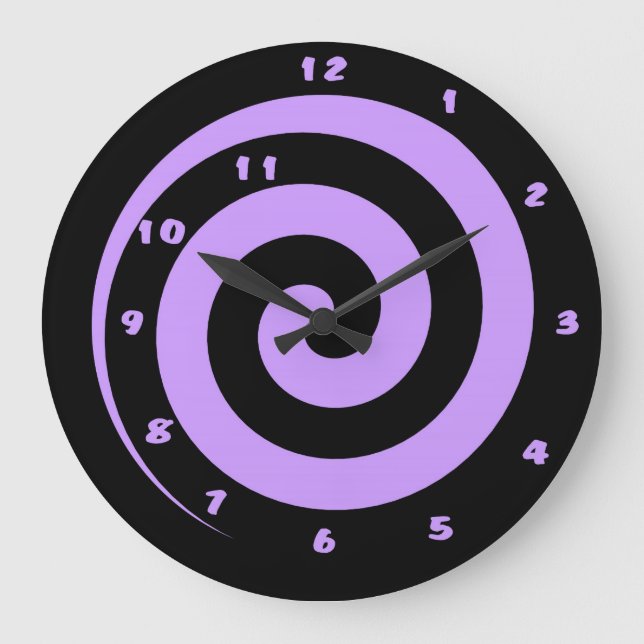 Time Winds Down Purple and Black Spiral Wall Clock Große Wanduhr (Vorderseite)