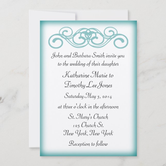 Timeless aquamarine Fairytale-Rolle-Hochzeit Einladung (Vorderseite)