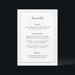 Timeless Black and White Guest Name Wedding Menükarte<br><div class="desc">Elegant wedding menu featuring a simple design with serif and script fonts inside of a border.  Use the template to add the name of each guest and skip the place cards.</div>
