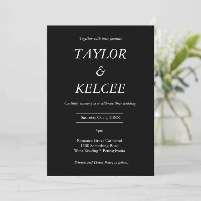 Timeless Black CUSTOMIZABLE Wedding Einladung (Stehend Vorderseite)