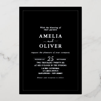 TIMELESS Black & Silver Minimalist Wedding Design Folieneinladung