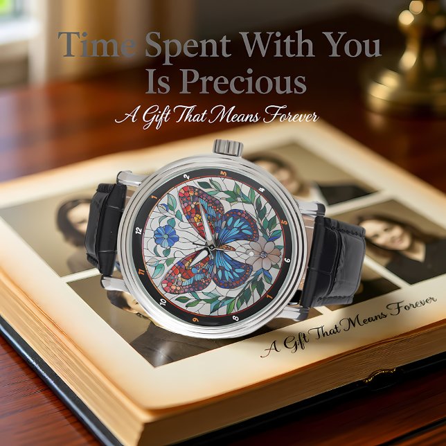 Timeless Bloom" - Stained Glass Butterfly  Armbanduhr (Von Creator hochgeladen)