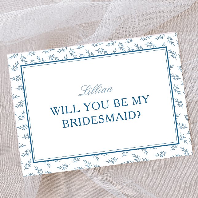 Timeless Blue Garden Elegante Bridesmaid Vorschlag Karte (Von Creator hochgeladen)