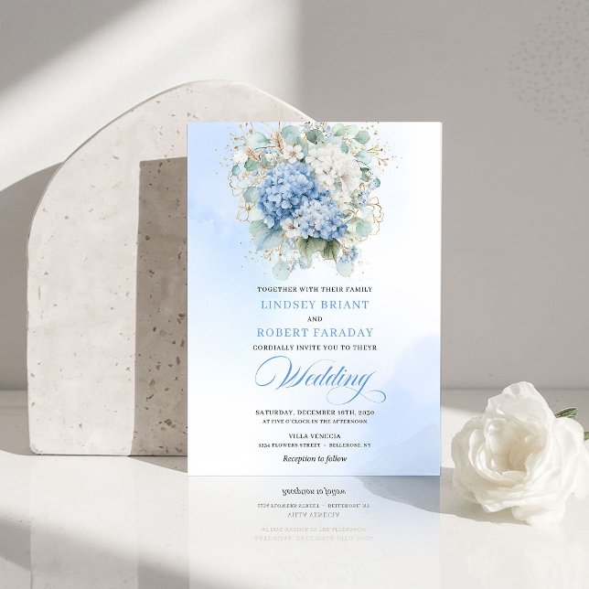 Timeless Blue Hydrangea Garden Wedding Invitation Einladung (Timeless Blue Hydrangea Garden Wedding Invitation)