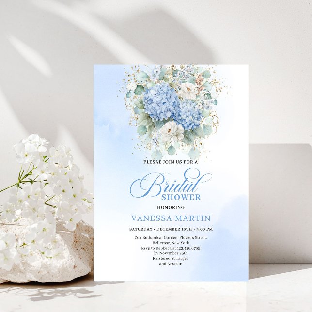 Timeless Blue Hydrangeas Bridal Shower Invitation Einladung (Timeless Blue Hydrangeas Bridal Shower Invitation)