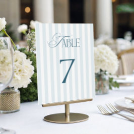 Timeless Blue Stripes Wedding Table Number 7 Sign Einladung