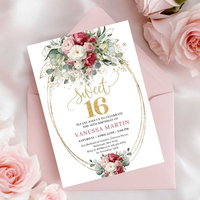 Timeless Blush White Greenery Sweet 16 Birthday  Einladung (Timeless Blush White Greenery Sweet 16 Birthday Invite)