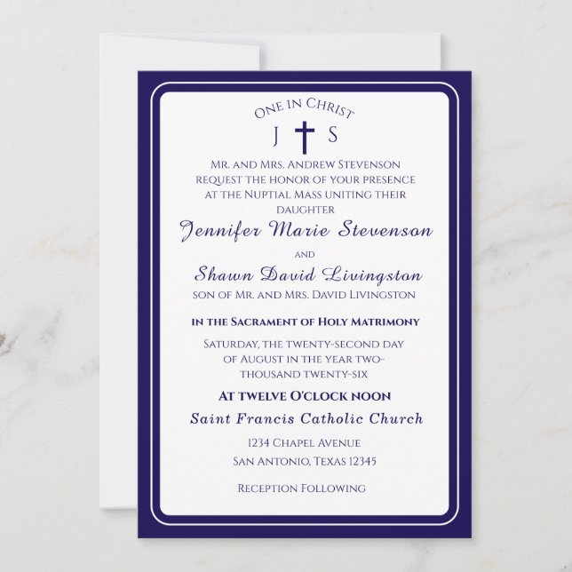 Timeless Catholic Monogrammed Wedding Invitation Einladung (Vorderseite)