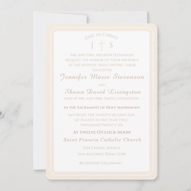Timeless Catholic Monogrammed Wedding Invitation Einladung (Vorderseite)