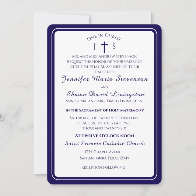 Timeless Catholic Monogrammed Wedding Invitation Einladung (Vorderseite)