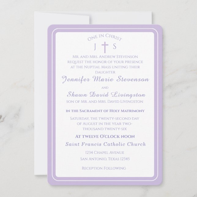Timeless Catholic Monogrammed Wedding Invitation Einladung (Vorderseite)