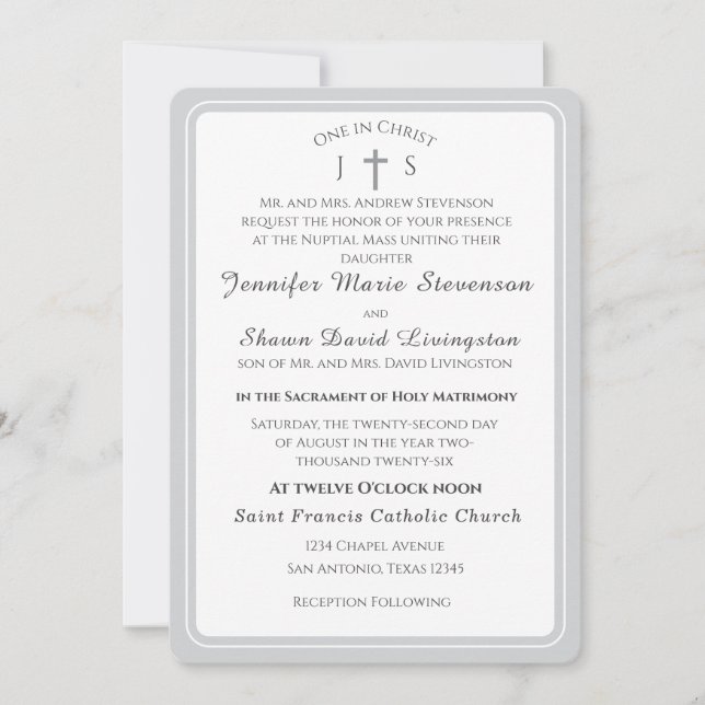 Timeless Catholic Monogrammed Wedding Invitation Einladung (Vorderseite)
