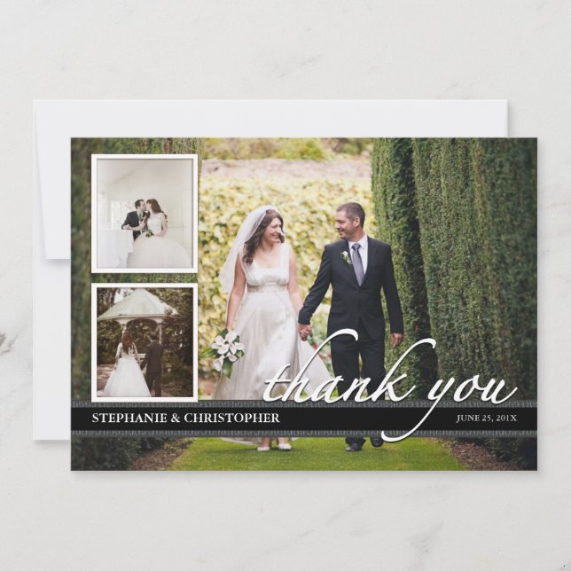 Timeless Chic-Hochzeit danken Ihnen die drei Dankeskarte (Vorderseite)