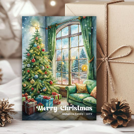 Timeless Christmas interior card red green decor Feiertagskarte