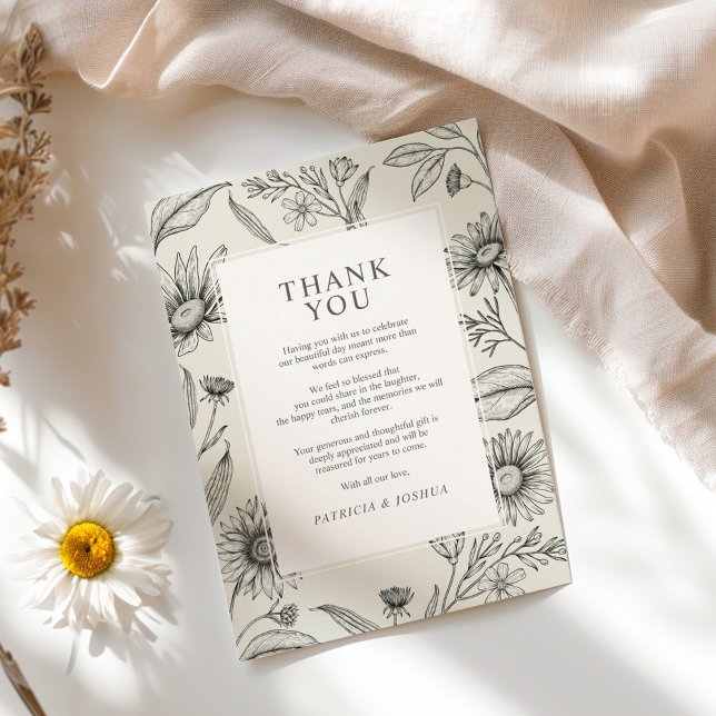 Timeless Daisy Wildblume Wedding Dankeskarte (Von Creator hochgeladen)