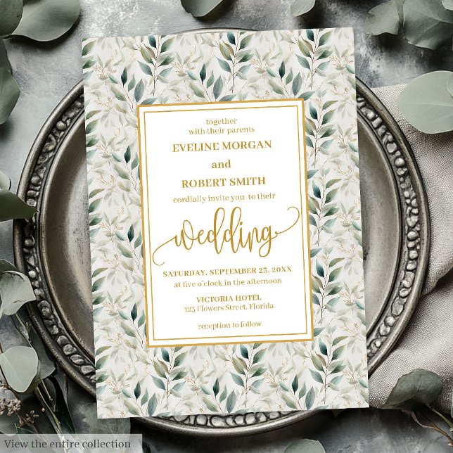 Timeless Deep Green Gold Foliage Wedites Einladung (Timeless Deep Green Gold Foliage Wedding Invitation)