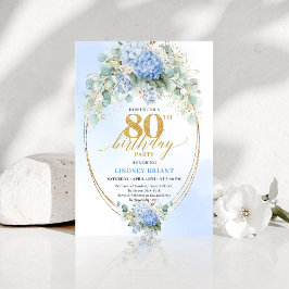 Timeless Dusty Blue Gold 80th Birthday Invite Einladung