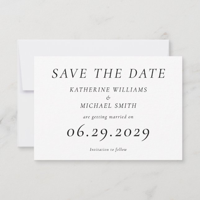 Timeless Elegant White Wedding Save The Date Card (Rückseite)