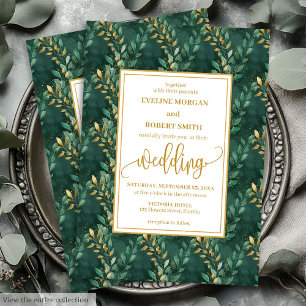 Timeless Emerald Green Gold Blätter Hochzeitsfeier Einladung