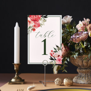 Timeless Floral Blush Red Wedding Tischnummer
