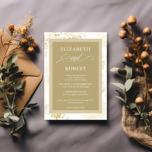 Timeless Gold Ivory Floral Damask Hochzeit Einladung