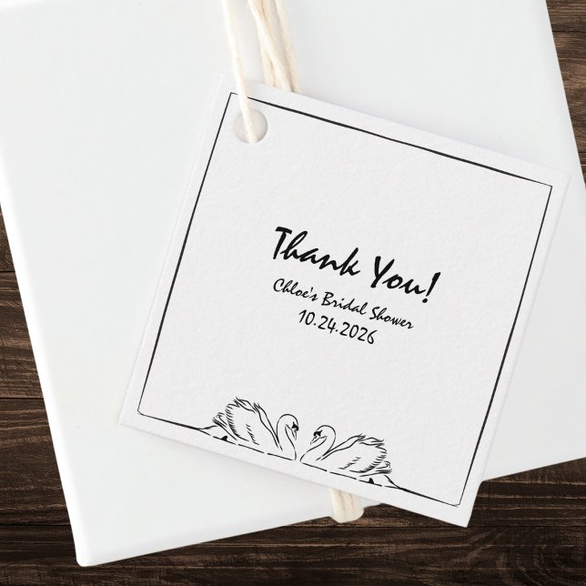 Timeless Handwriting Swan Brautparty Danke Geschenkanhänger (Unique swan bridal shower thank you tags with custom text. Timeless and chic gift accessories!)