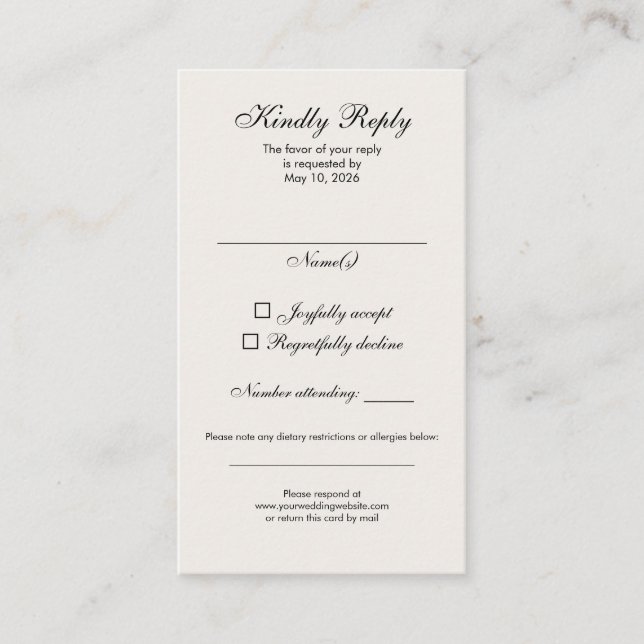 Timeless Ivory Calligraphy Wedding RSVP Card Visitenkarte (Vorderseite)