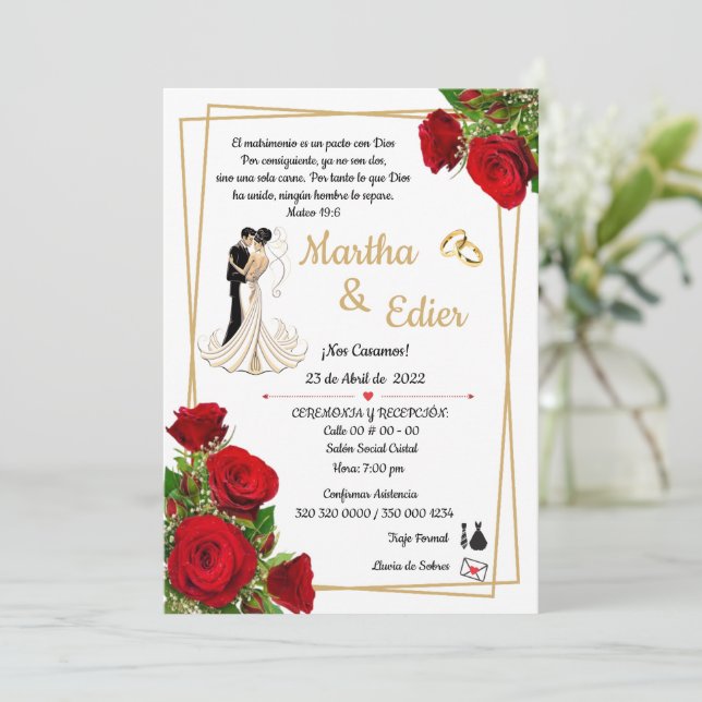 Timeless Love Red Elegance Wedding Invitation  (Debout devant)