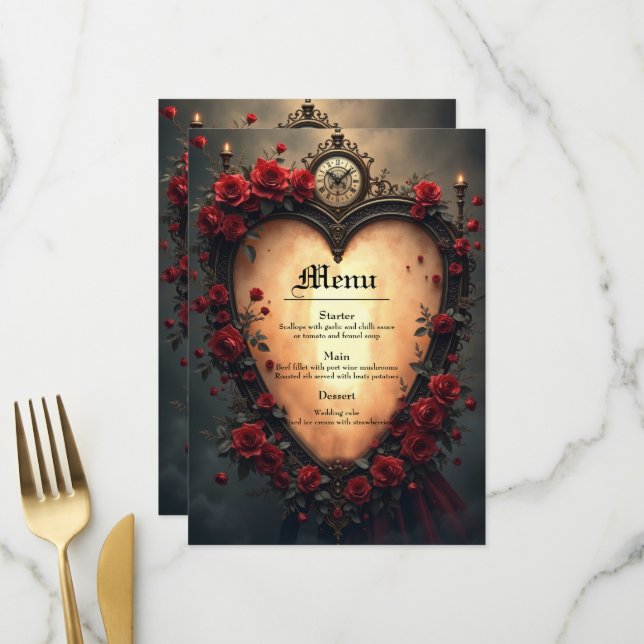 Timeless Love –Victorian Gothic Wedding Collection Menükarte (Vorderseite/Rückseite Beispiel)