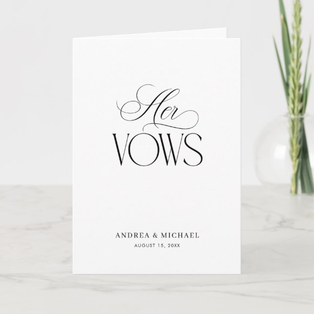Timeless Luxe Script Elegant Her Wedding Vows Karte (Vorderseite)