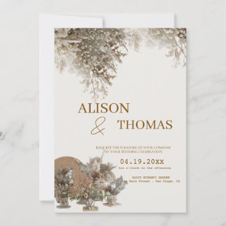 Timeless Neutral Botanical Wedding Invite Einladung