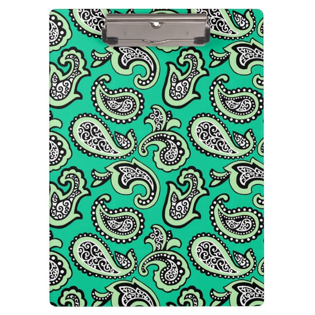 Timeless Paisley on Green Background Klemmbrett (Vorderseite)
