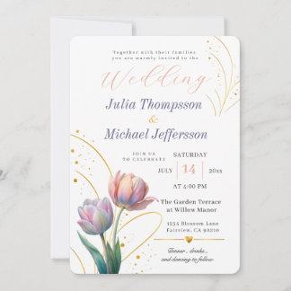 Timeless Pastel Tulip Gold Blush Lavender Wedding Einladung