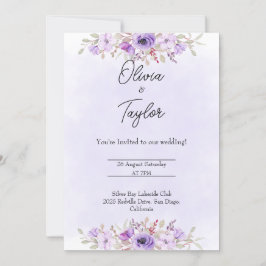Timeless Purple Minimalist Floral Wedding  Einladung