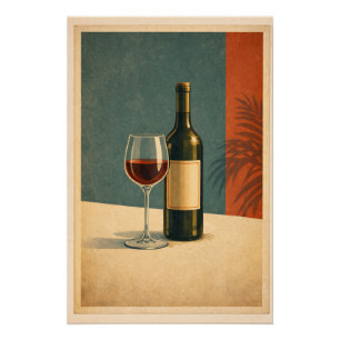 Timeless Red Wine Retro Bar Cart Poster