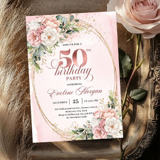 Timeless Rose Gold Blush 50th Birthday Invitation Einladung